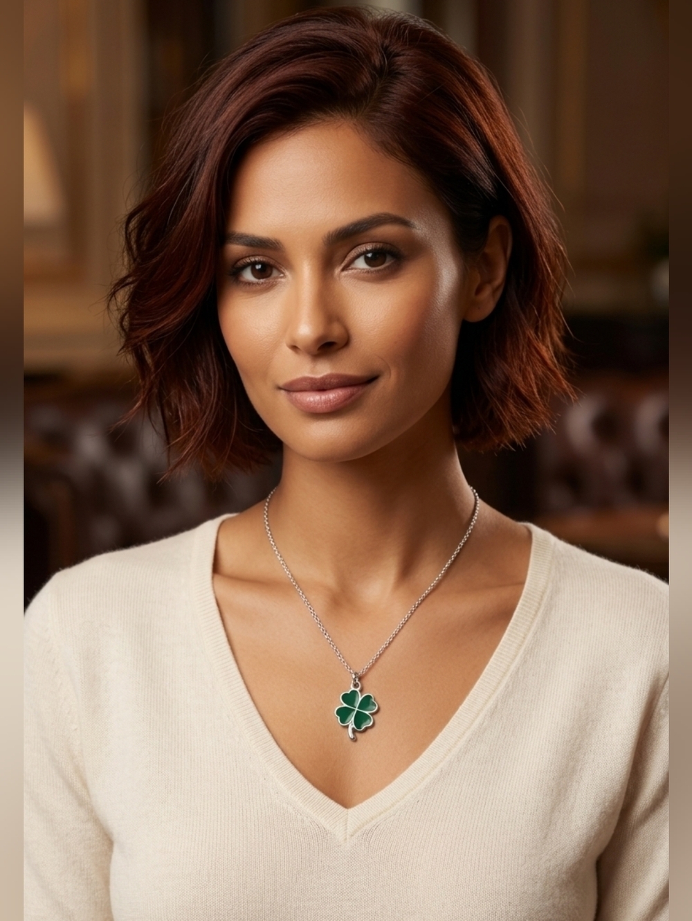 Silver Plated 18 Inch Necklace with Green Clover Pendant New In Giftbox 🍀